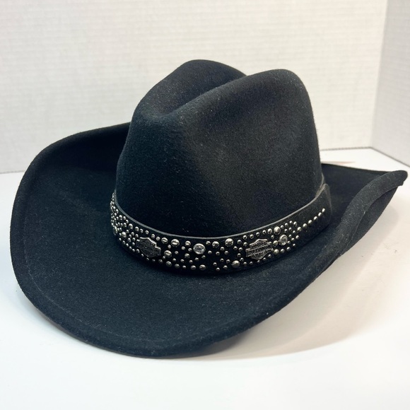 Harley Davidson Black Wool Brim Women’s Cowboy Hat Size Medium Cowgirl - Picture 4 of 11
